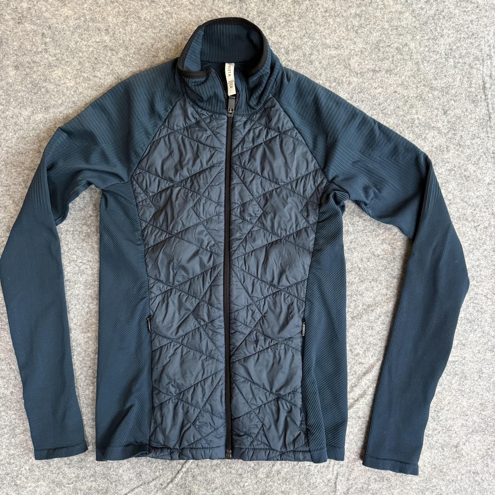 Athleta Jacket Womens XS Blue Quilted Front Full Zip‎ Thumbholes Running Active